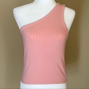 American Eagle Pink Ribbed One Shoulder Tank Top, Size M